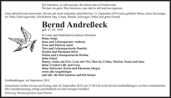 Traueranzeige von Bernd Andreßeck  von Magdeburger Volksstimme