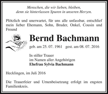 Traueranzeige von Bernd Bachmann  von Magdeburger Volksstimme