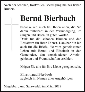 Traueranzeige von Bernd Bierbach  von Magdeburger Volksstimme