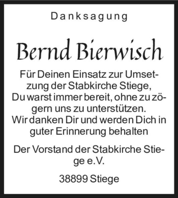 Traueranzeige von Bernd Bierwisch  von Magdeburger Volksstimme