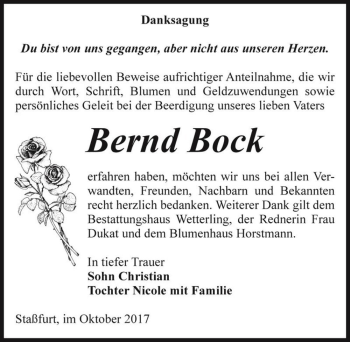 Traueranzeige von Bernd Bock  von Magdeburger Volksstimme