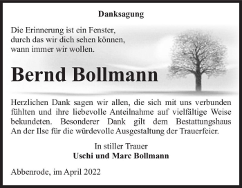 Traueranzeige von Bernd Bollmann  von Magdeburger Volksstimme