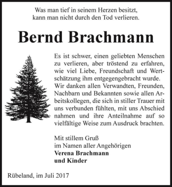 Traueranzeige von Bernd Brachmann  von Magdeburger Volksstimme
