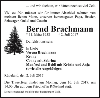 Traueranzeige von Bernd Brachmann  von Magdeburger Volksstimme