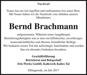 Traueranzeige von Bernd Brachmann  von Magdeburger Volksstimme