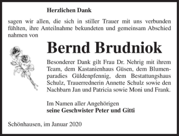 Traueranzeige von Bernd Brudniok  von Magdeburger Volksstimme