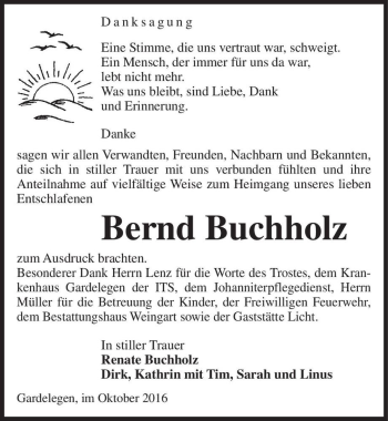 Traueranzeige von Bernd Buchholz  von Magdeburger Volksstimme