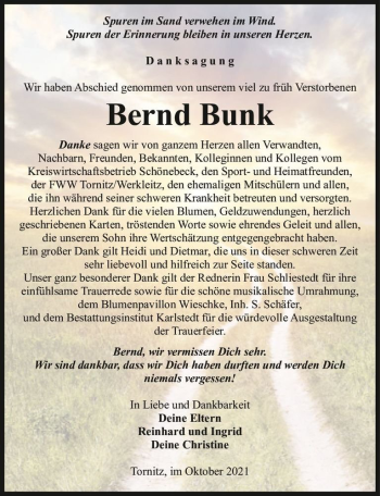 Traueranzeige von Bernd Bunk  von Magdeburger Volksstimme