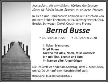 Traueranzeige von Bernd Busse  von Magdeburger Volksstimme