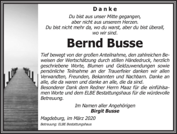 Traueranzeige von Bernd Busse  von Magdeburger Volksstimme