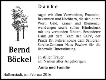 Traueranzeige von Bernd Böckel  von Magdeburger Volksstimme