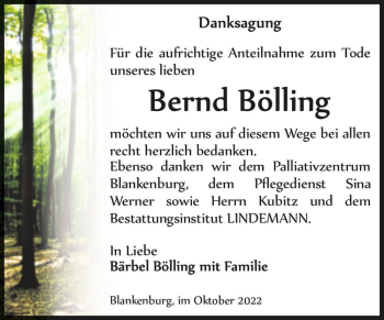 Traueranzeige von Bernd Bölling  von Magdeburger Volksstimme