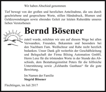 Traueranzeige von Bernd Bösener  von Magdeburger Volksstimme