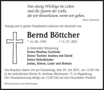 Traueranzeige von Bernd Böttcher  von Magdeburger Volksstimme
