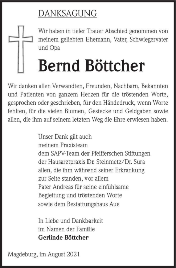 Traueranzeige von Bernd Böttcher  von Magdeburger Volksstimme