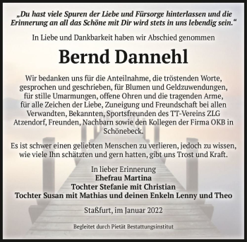 Traueranzeige von Bernd Dannehl  von Magdeburger Volksstimme