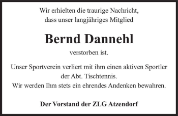 Traueranzeige von Bernd Dannehl  von Magdeburger Volksstimme