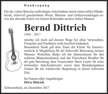 Traueranzeige von Bernd Dittrich  von Magdeburger Volksstimme