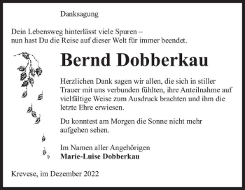 Traueranzeige von Bernd Dobberkau  von Magdeburger Volksstimme