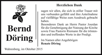Traueranzeige von Bernd Döring  von Magdeburger Volksstimme