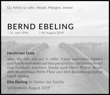 Traueranzeige von Bernd Ebeling  von Magdeburger Volksstimme