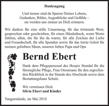 Traueranzeige von Bernd Ebert  von Magdeburger Volksstimme