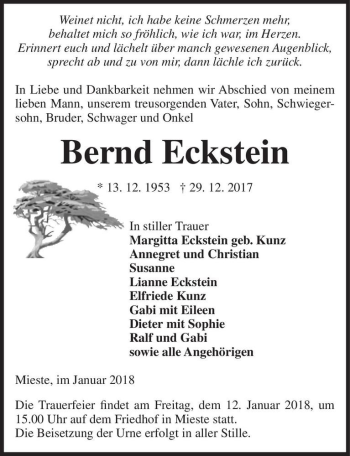 Traueranzeige von Bernd Eckstein  von Magdeburger Volksstimme