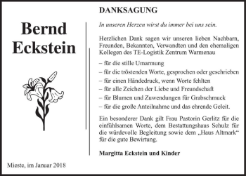 Traueranzeige von Bernd Eckstein  von Magdeburger Volksstimme