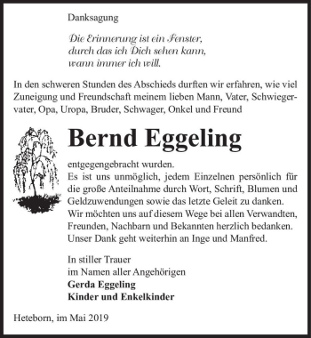 Traueranzeige von Bernd Eggeling  von Magdeburger Volksstimme