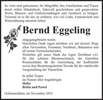 Traueranzeige von Bernd Eggeling  von Magdeburger Volksstimme