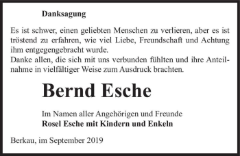 Traueranzeige von Bernd Esche  von Magdeburger Volksstimme