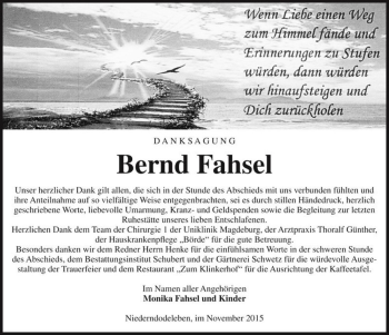 Traueranzeige von Bernd Fahsel  von Magdeburger Volksstimme