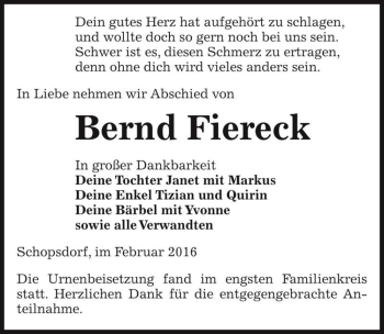 Traueranzeige von Bernd Fiereck  von Magdeburger Volksstimme