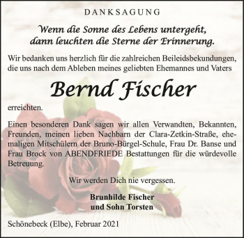 Traueranzeige von Bernd Fischer  von Magdeburger Volksstimme