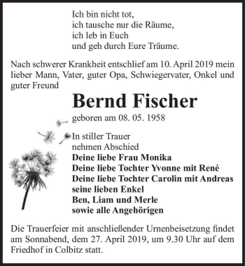 Traueranzeige von Bernd Fischer  von Magdeburger Volksstimme