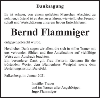 Traueranzeige von Bernd Flammiger  von Magdeburger Volksstimme