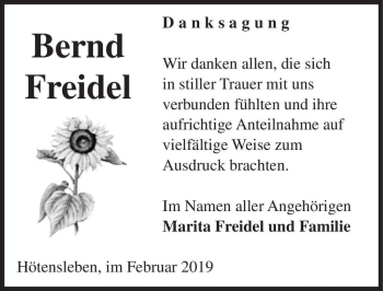 Traueranzeige von Bernd Freidel  von Magdeburger Volksstimme