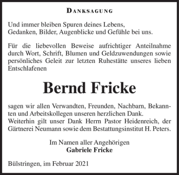 Traueranzeige von Bernd Fricke  von Magdeburger Volksstimme