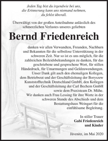Traueranzeige von Bernd Friedenreich  von Magdeburger Volksstimme