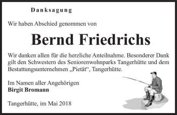 Traueranzeige von Bernd Friedrichs  von Magdeburger Volksstimme
