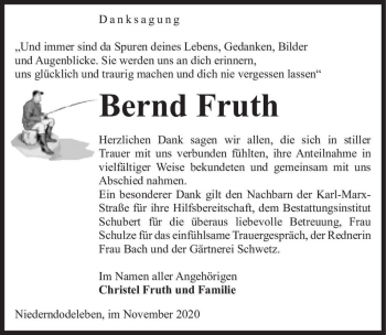 Traueranzeige von Bernd Fruth  von Magdeburger Volksstimme