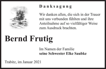 Traueranzeige von Bernd Frutig  von Magdeburger Volksstimme