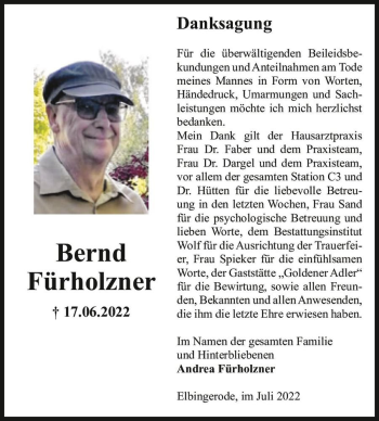 Traueranzeige von Bernd Fürholzner  von Magdeburger Volksstimme