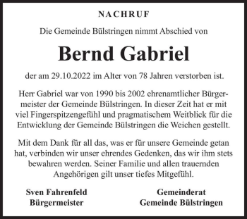 Traueranzeige von Bernd Gabriel  von Magdeburger Volksstimme