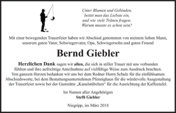 Traueranzeige von Bernd Giebler  von Magdeburger Volksstimme