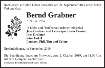 Traueranzeige von Bernd Grabner  von Magdeburger Volksstimme