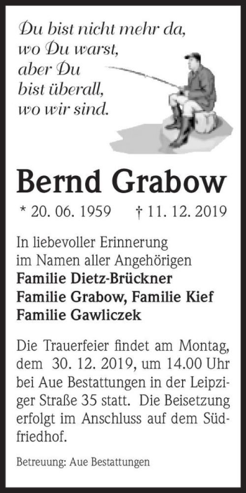 Traueranzeige von Bernd Grabow  von Magdeburger Volksstimme
