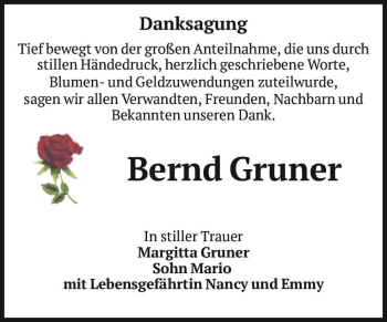 Traueranzeige von Bernd Gruner  von Magdeburger Volksstimme