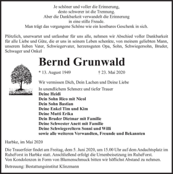 Traueranzeige von Bernd Grunwald  von Magdeburger Volksstimme