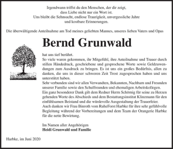 Traueranzeige von Bernd Grunwald  von Magdeburger Volksstimme